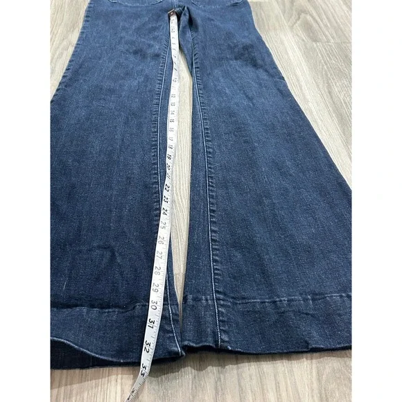 Mumu Blue Women's High Rise Flare Jeans Dark Indigo Patch Pocket Size 28 luxury - Picture 7 of 9